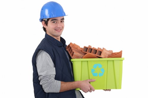 Construction site with waste materials being managed