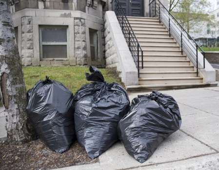 Various types of construction waste sorted for disposal